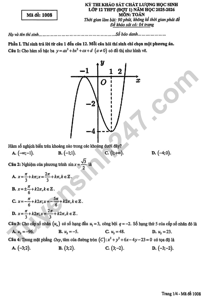 De thi thu TN THPT 2026 dot 1 mon Toan - So GD Phu Tho