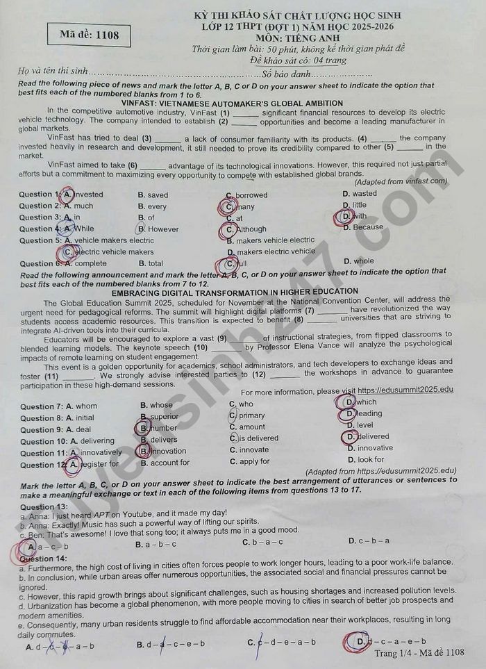 De thi thu tot nghiep THPT 2026 mon Anh lan 1 - Phu Tho