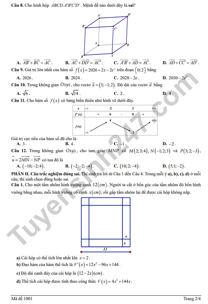 De thi thu mon Toan tot nghiep THPT 2026 - Cum truong TP Da Nang