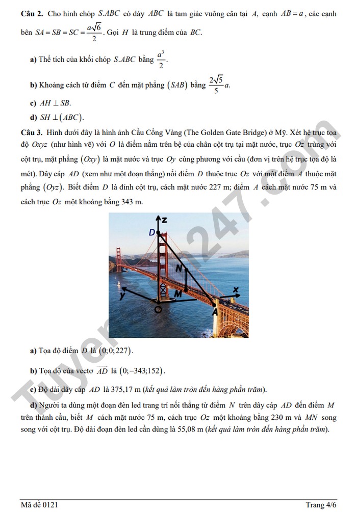 De thi thu tot nghiep THPT 2026 lan 1 mon Toan - THPT Chuyen Tran Phu