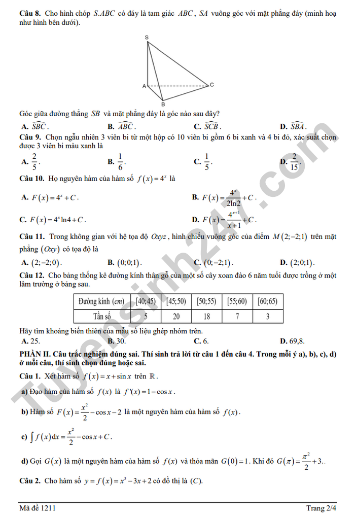 De thi thu TN THPT lan 1 nam 2026 mon Toan - THPT Trieu Son 3