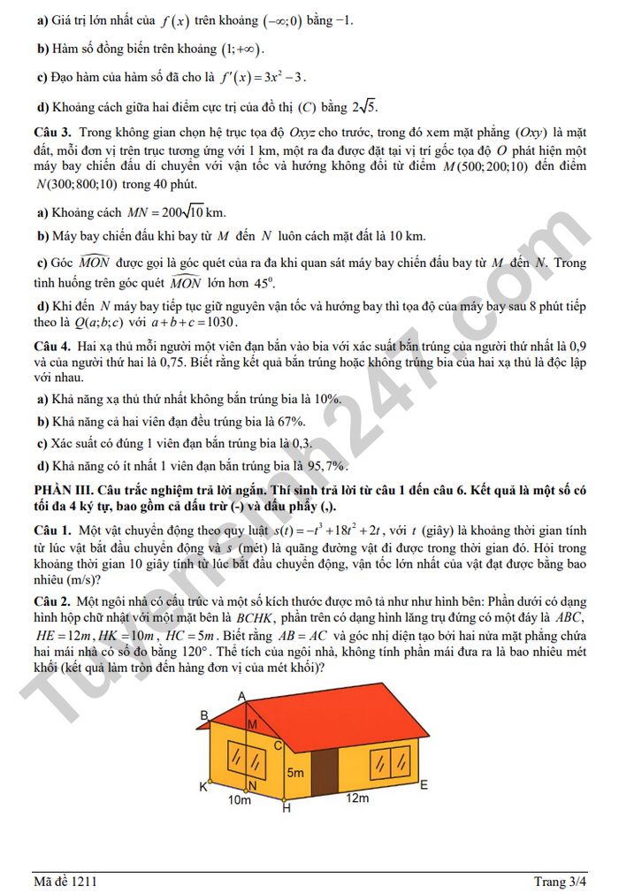 De thi thu TN THPT lan 1 nam 2026 mon Toan - THPT Trieu Son 3