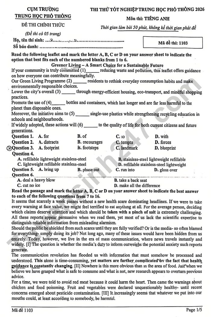 De thi thu tot nghiep THPT 2026 mon Anh - Cum truong THPT Nghe An