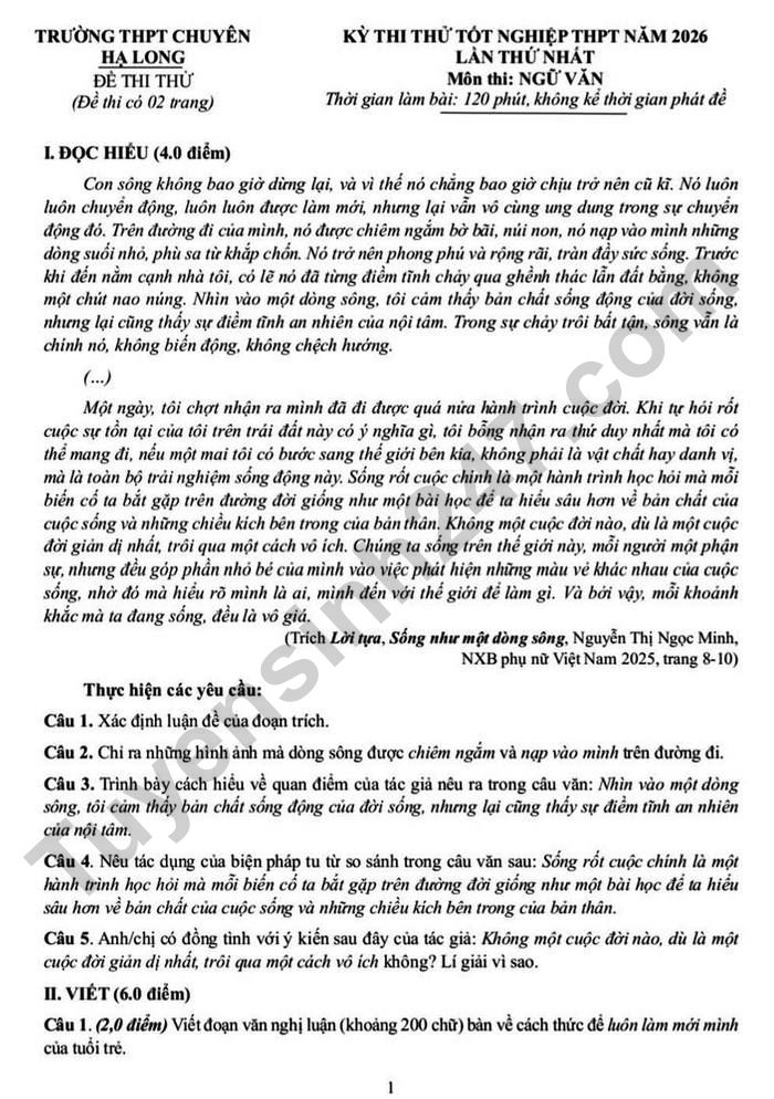 De thi thu tot nghiep THPT 2026 mon Van - THPT Chuyen Ha Long (lan 1)