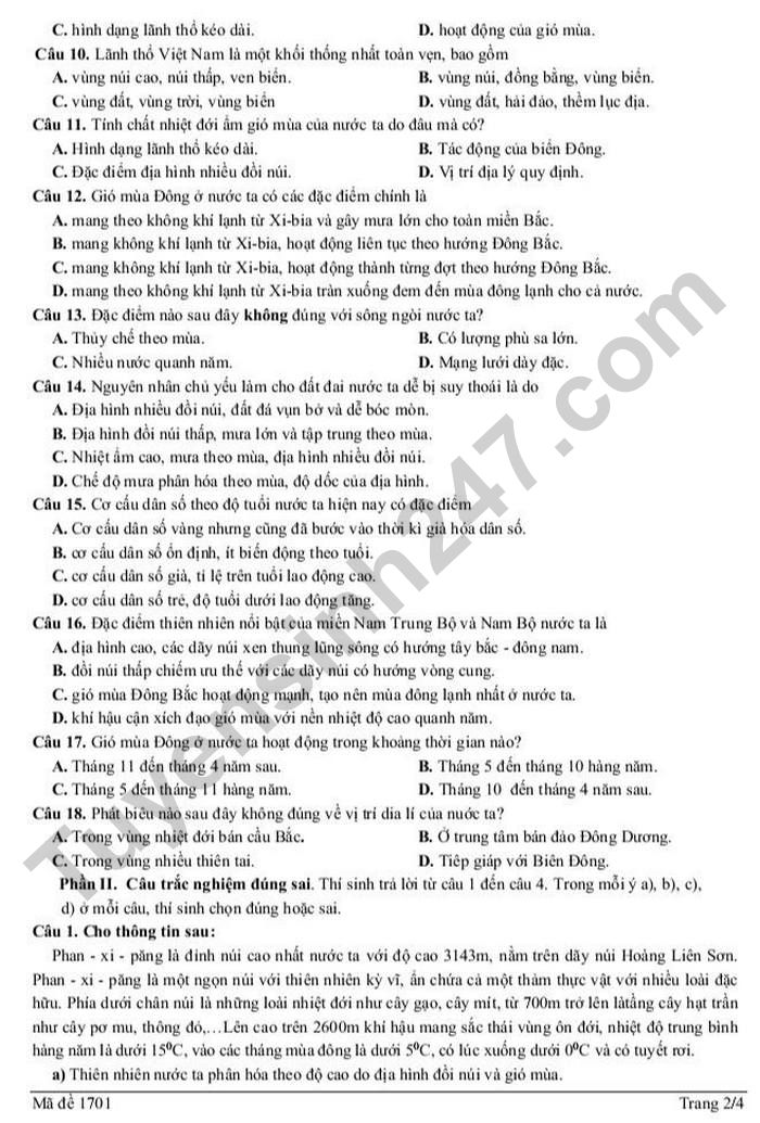 De thi thu tot nghiep THPT 2026 mon Dia - Cum truong THPT Nghe An (dot 1)