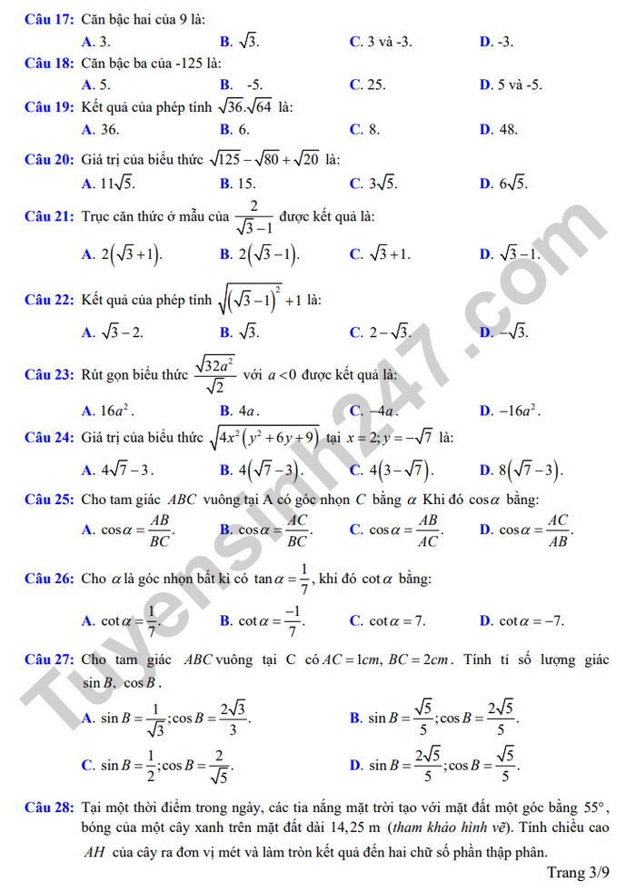 De thi vao lop 10 mon Toan 2026 - Dong Thap (de minh hoa)