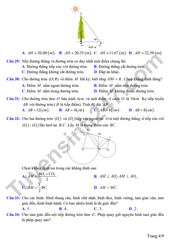 De thi vao lop 10 mon Toan 2026 - Dong Thap (de minh hoa)