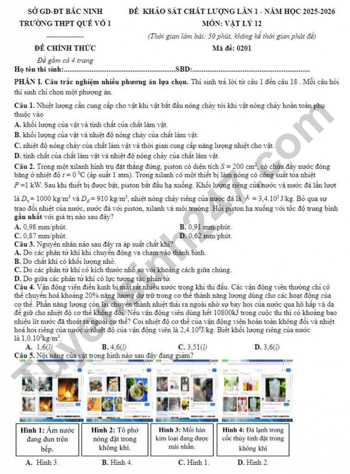 De thi thu TN THPT 2026 mon Ly lan 1 - THPT Que Vo 1