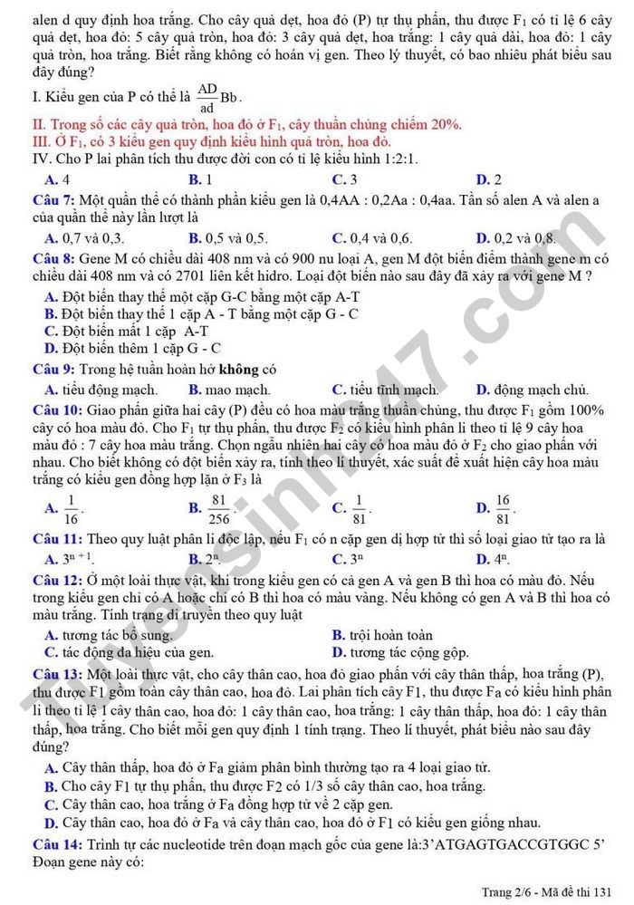 De thi thu mon Sinh tot nghiep THPT 2026 - THPT Cam Pha (lan 1)