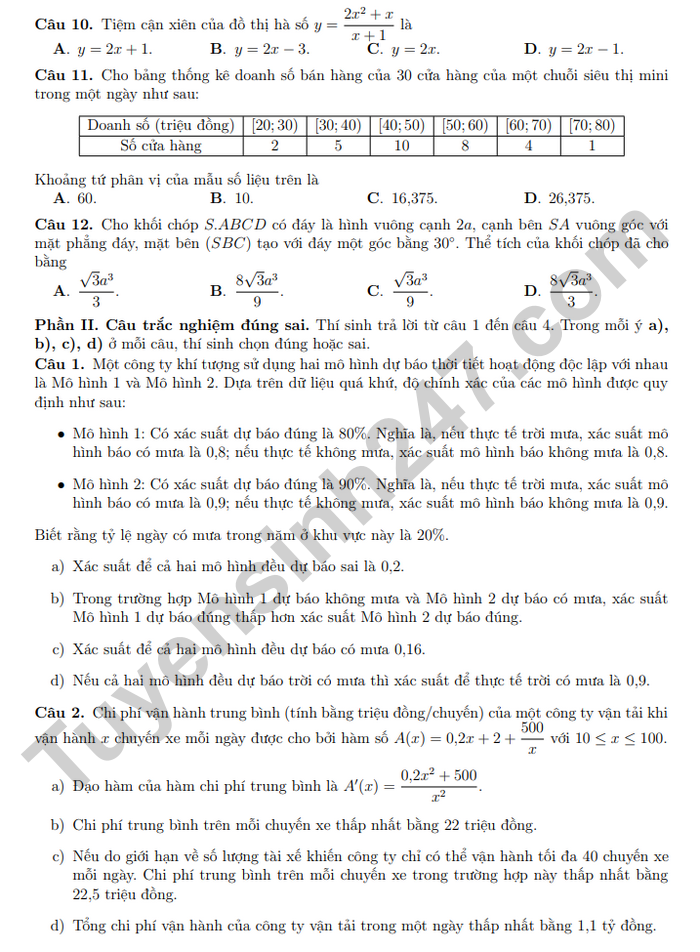 De thi thu TN THPT mon Toan 2026 - THPT Chuyen KHTN lan 1 (co dap an)