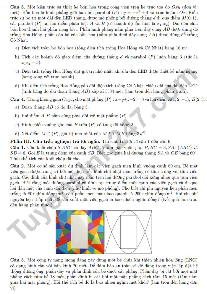 De thi thu TN THPT mon Toan 2026 - THPT Chuyen KHTN lan 1 (co dap an)