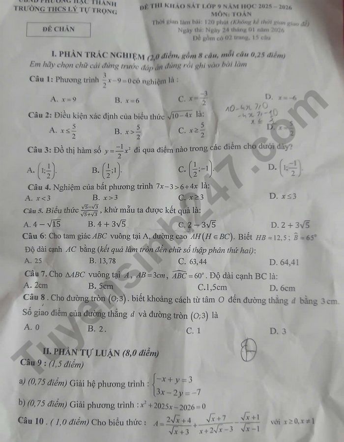 De thi thu vao lop 10 nam 2026 mon Toan - THCS Ly Tu Trong