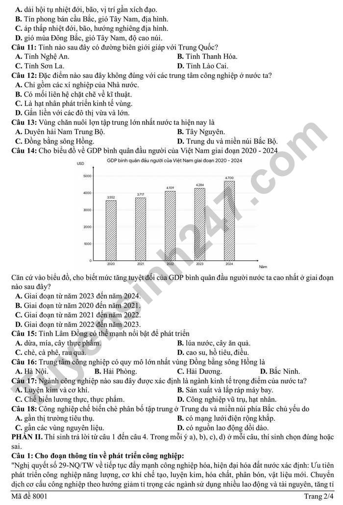 De thi thu TN THPT mon Dia nam 2026 - THPT Chuyen Le Thanh Tong