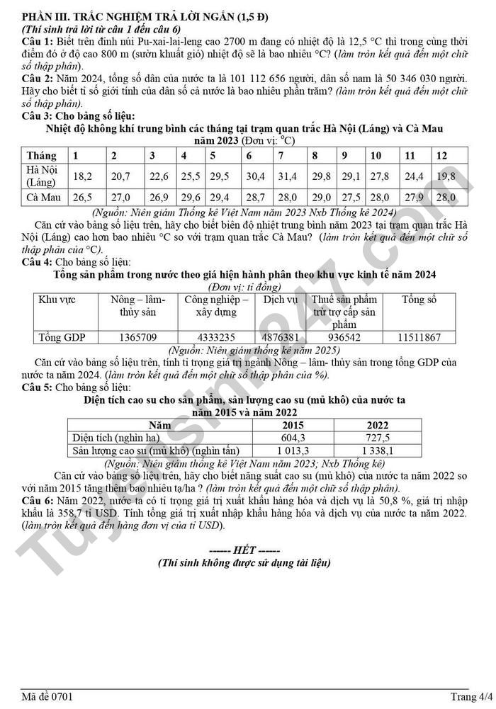 De thi thu tot nghiep THPT 2026 lan 1 mon Dia - Lien truong Nghe An