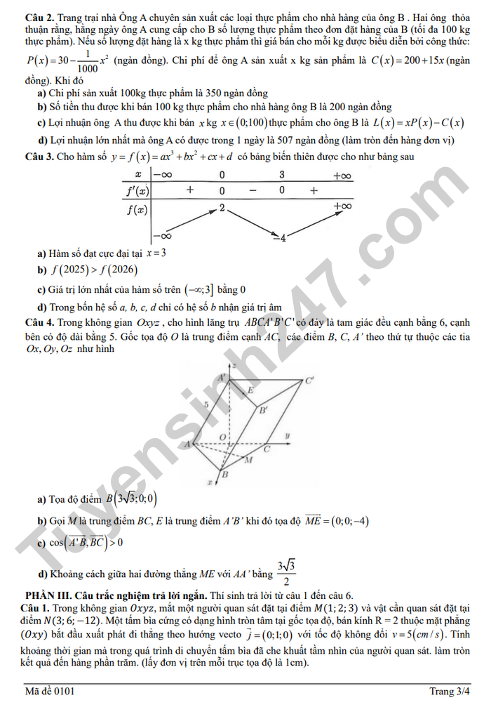 De thi thu tot nghiep THPT 2026 mon Toan - Lien truong Nghe An (lan 1)