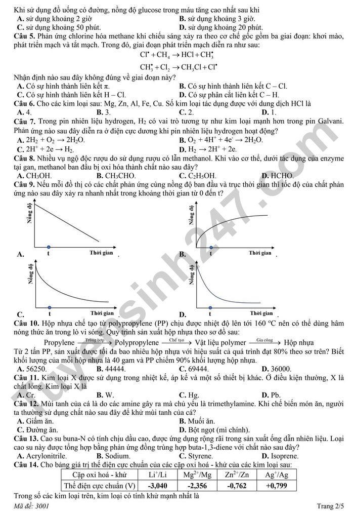 De thi thu TN THPT lan 1 nam 2026 mon Hoa - Cum chuyen mon so 10 Hai Phong