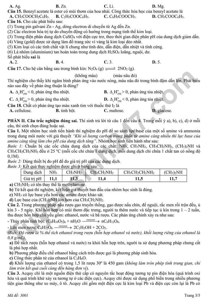 De thi thu TN THPT lan 1 nam 2026 mon Hoa - Cum chuyen mon so 10 Hai Phong