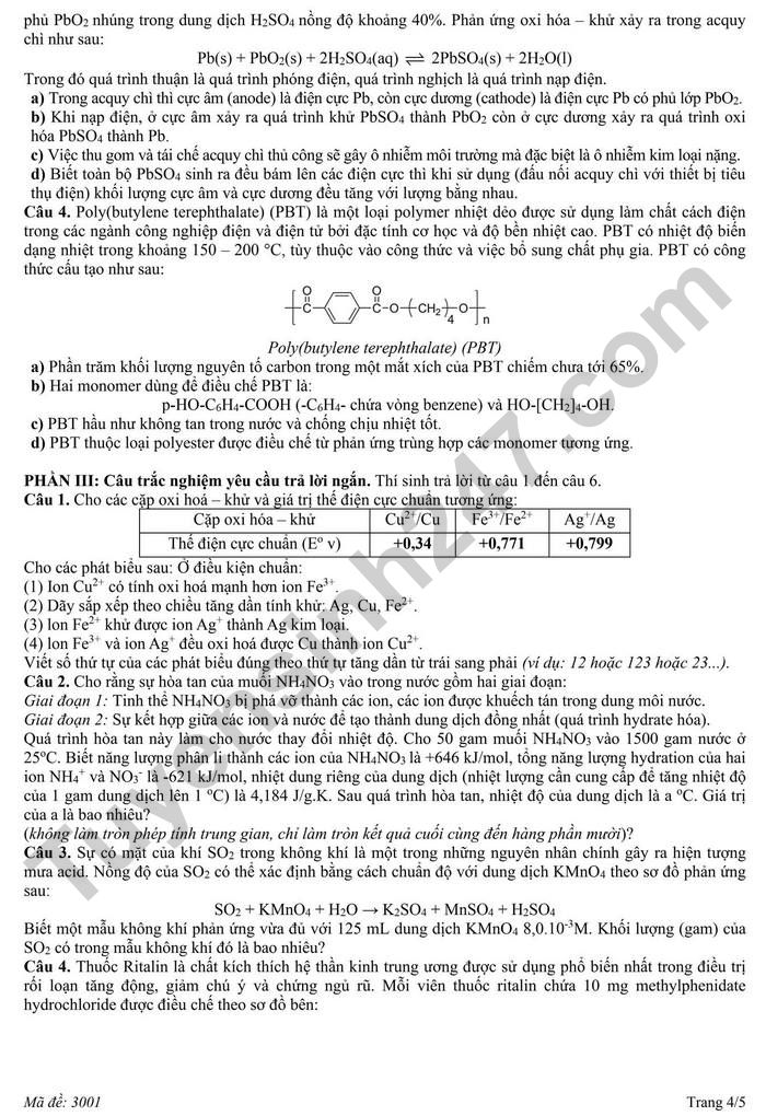 De thi thu TN THPT lan 1 nam 2026 mon Hoa - Cum chuyen mon so 10 Hai Phong