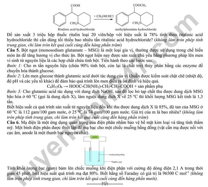 De thi thu TN THPT lan 1 nam 2026 mon Hoa - Cum chuyen mon so 10 Hai Phong