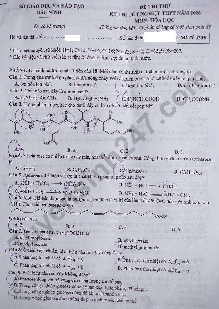 De thi thu tot nghiep THPT nam 2026 mon Hoa - So GDDT Bac Ninh