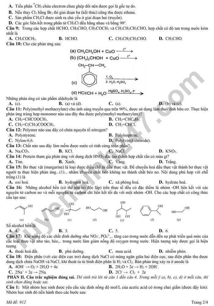 De thi thu TN THPT 2026 non Hoa (lan 1) - THPT Chuyen KHTN