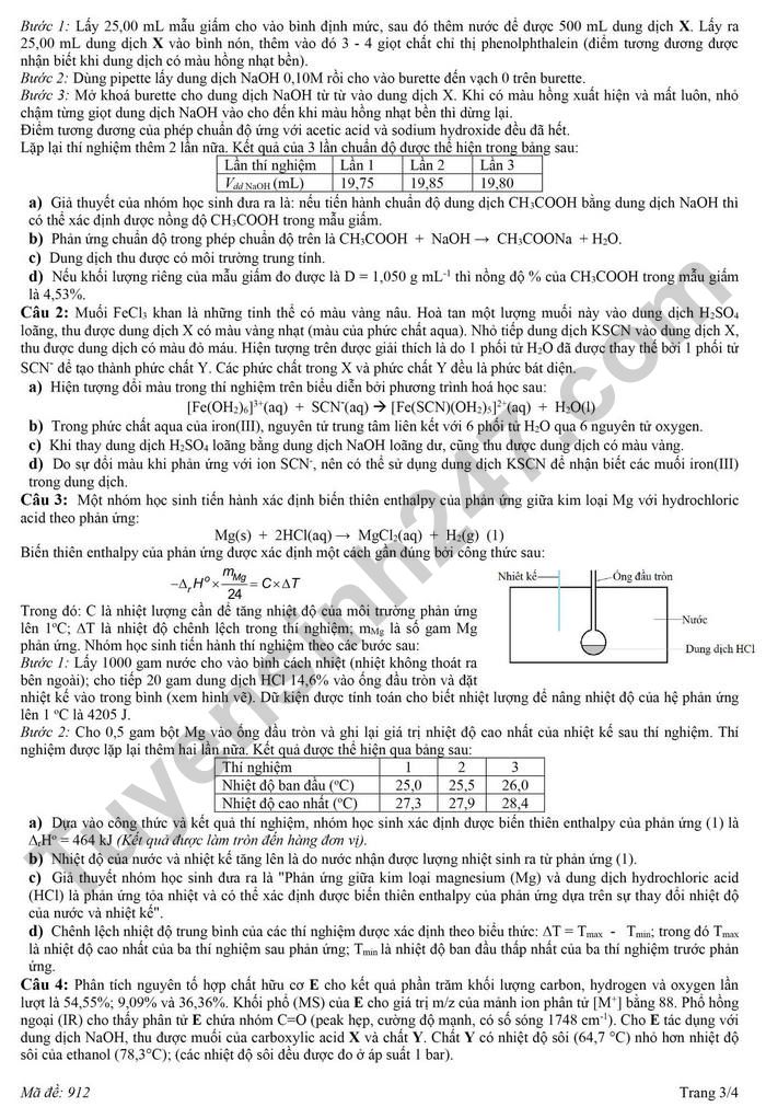 De thi thu TN THPT 2026 non Hoa (lan 1) - THPT Chuyen KHTN