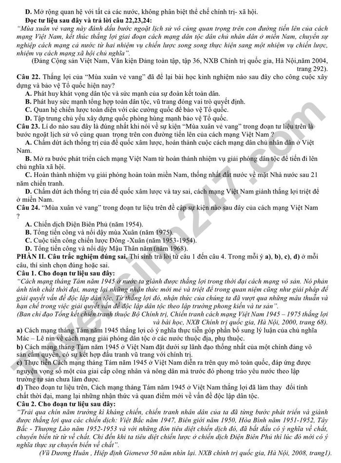 De thi thu mon Su tot nghiep THPT 2026 - Lien truong Da Nang (lan 1)