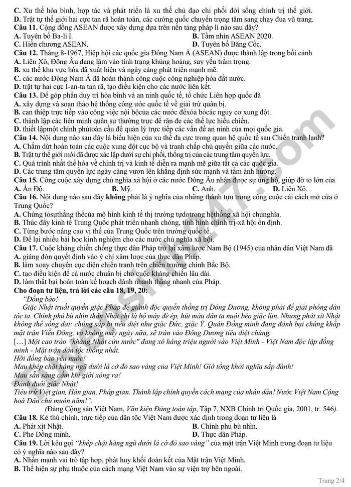 De thi thu TN THPT mon Su 2026 lan 1 - Lien truong Nghe An