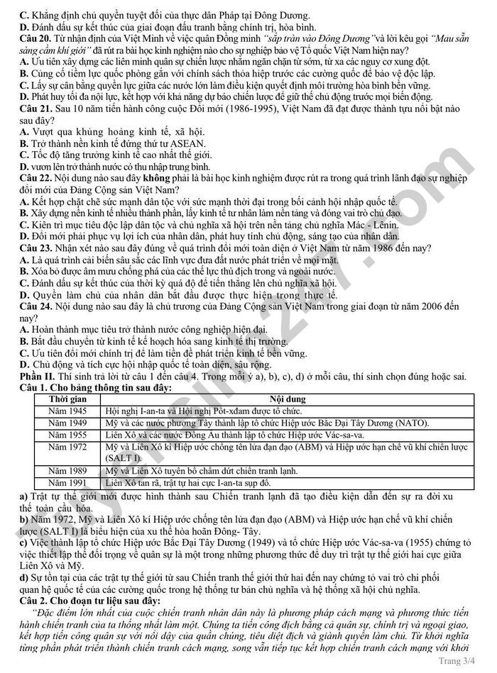 De thi thu TN THPT mon Su 2026 lan 1 - Lien truong Nghe An