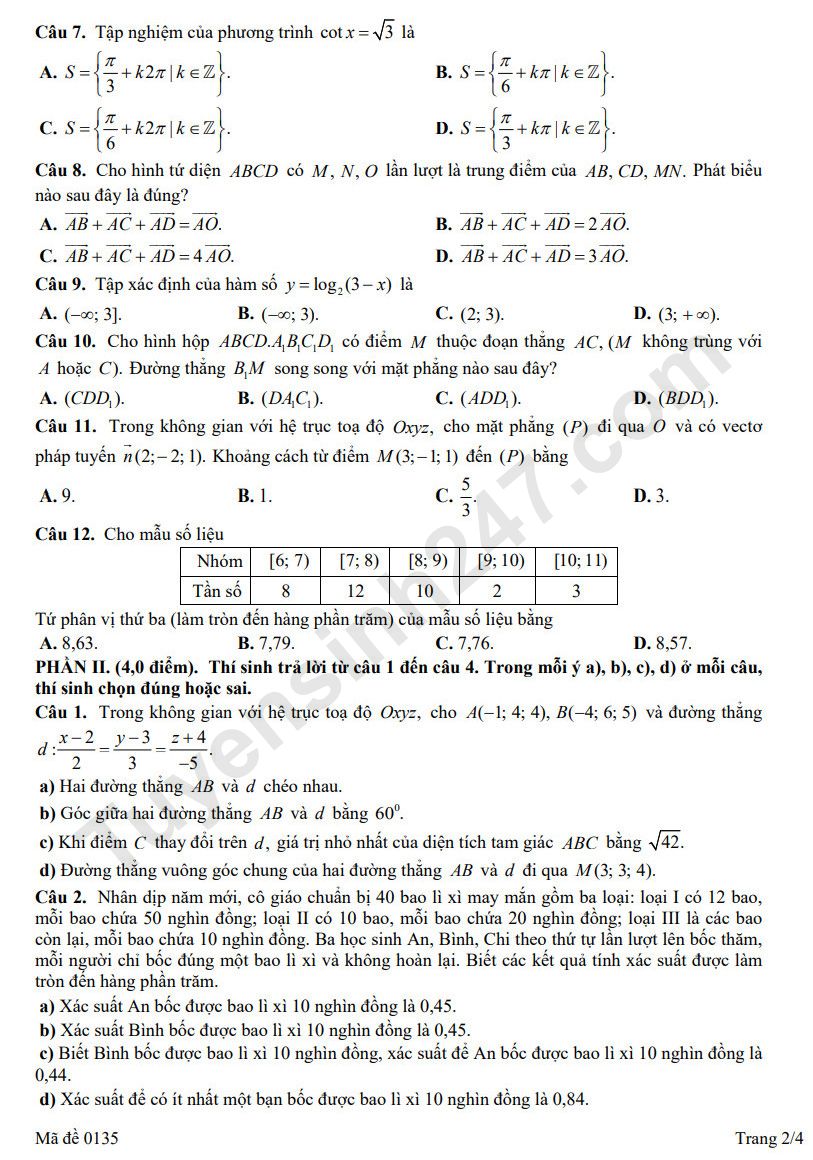 De thi thu tot nghiep THPT mon Toan 2026 - Chuyen DH Vinh lan 1