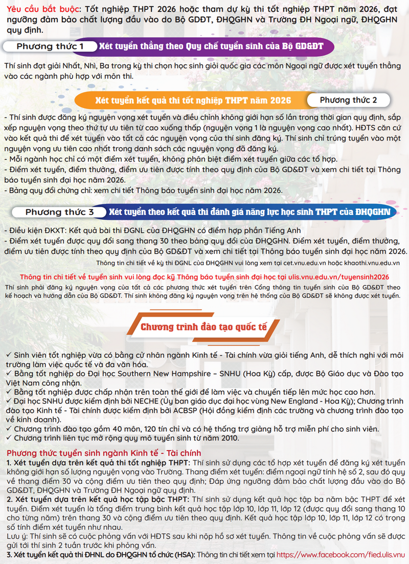 Dai hoc Ngoai ngu - DHQGHN cong bo thong tin tuyen sinh 2026