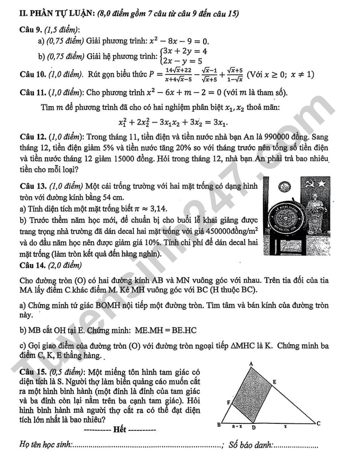 De thi thu vao lop 10 mon Toan 2026 - THCS Quang Trung