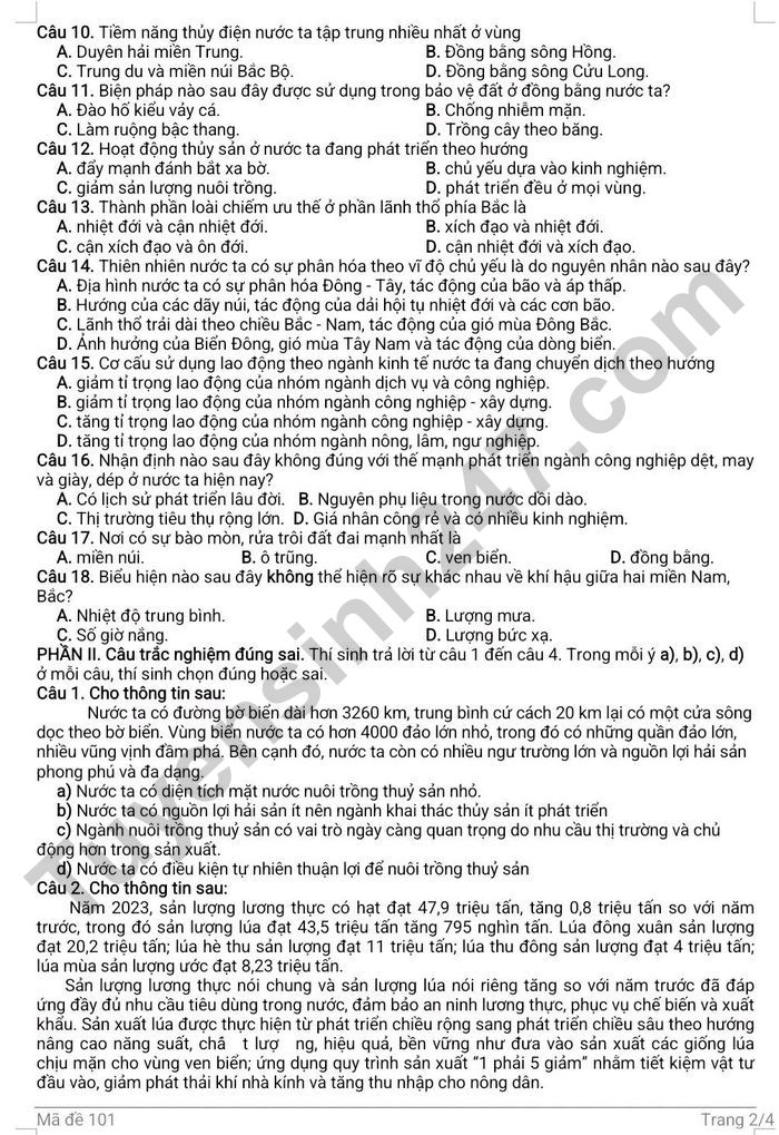 De thi thu tot nghiep THPT mon Dia 2026 - THPT Nguyen Trai lan 1