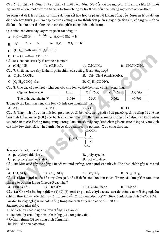 De thi thu TN THPT 2026 lan 2 mon Hoa - Cum 13 truong THPT Hai Phong