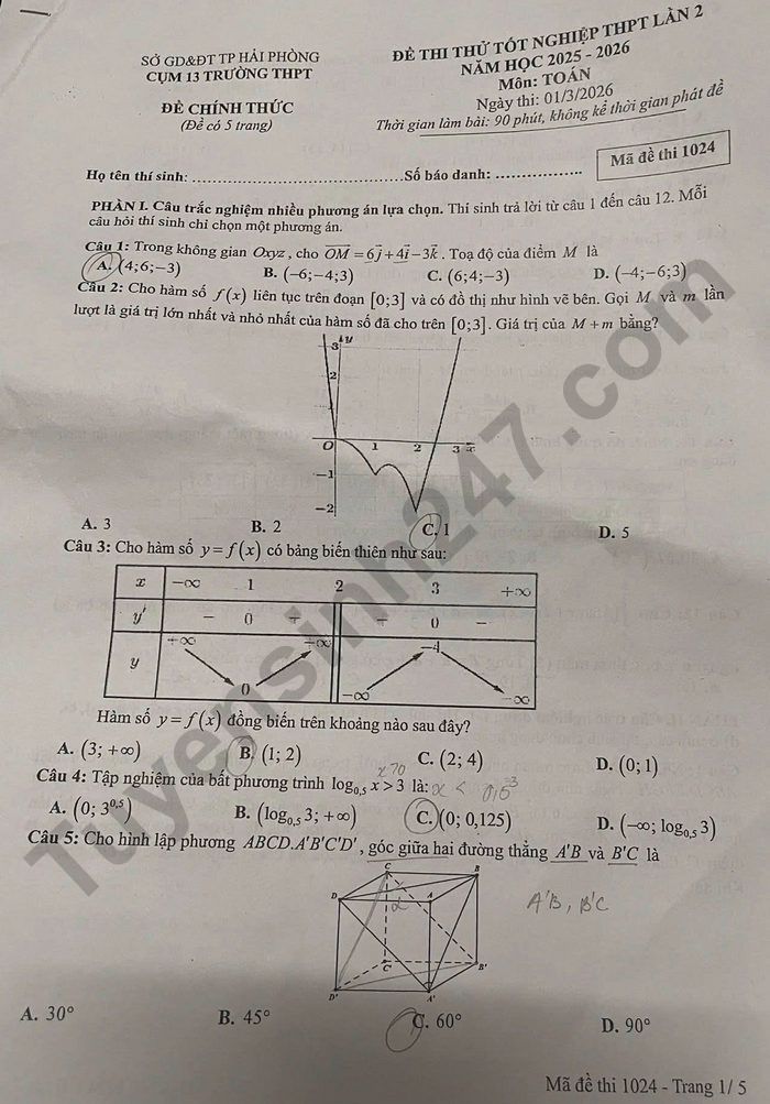 De thi thu tot nghiep THPT 2026 mon Toan - Cum 13 truong THPT Hai Phong (lan 2)