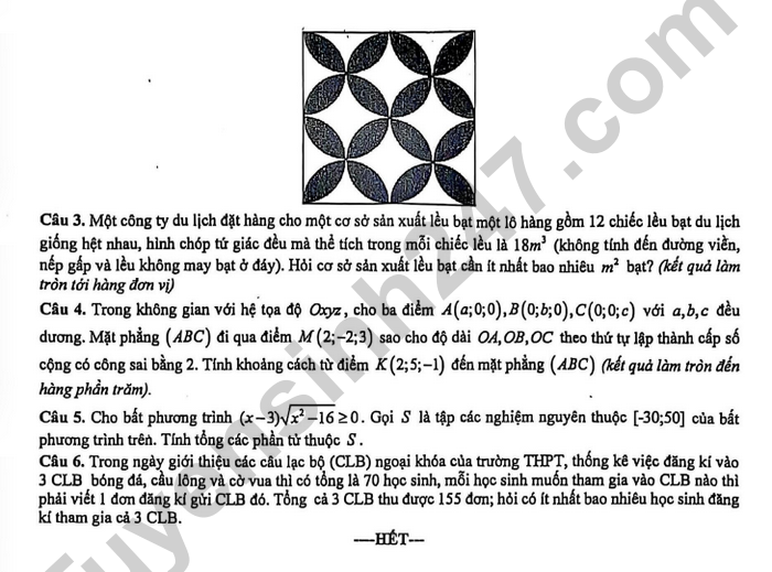 De thi thu TN THPT 2026 mon Toan lan 2 - THPT Tran Phu Hoan Kiem