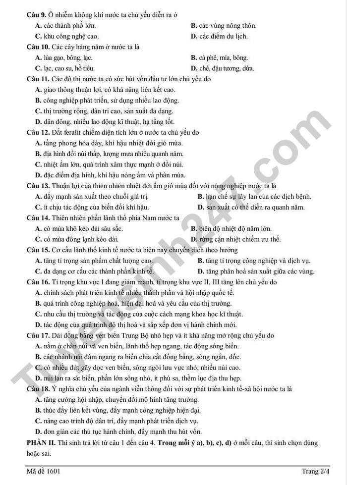 De thi thu TN THPT lan 2 nam 2026 mon Dia - Cum 13 truong THPT Hai Phong