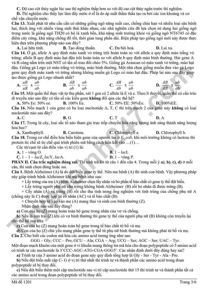 De thi thu tot nghiep THPT 2026 lan 2 mon Sinh - Cum 13 truong THPT Hai Phong