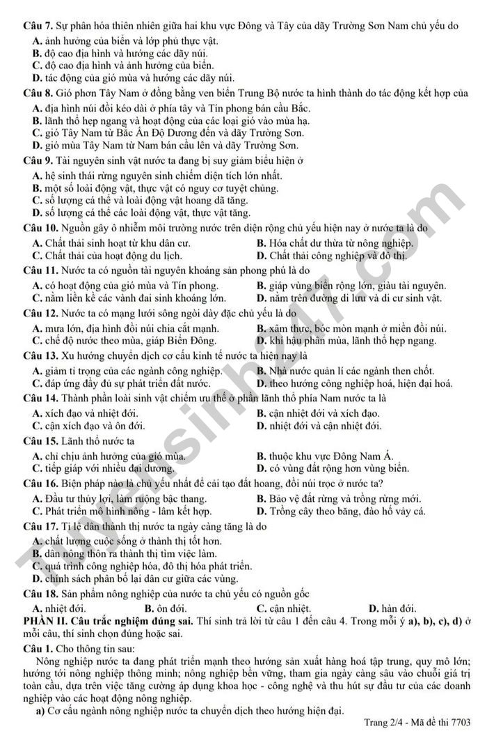 De thi thu TN THPT 2026 mon Dia - THPT Le Viet Thuat