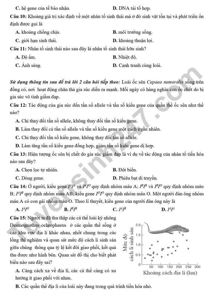De thi thu tot nghiep THPT mon Sinh 2026 - THPT Chuyen Phan Boi Chau - Chuyen Ha Tinh