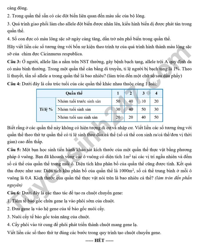 De thi thu tot nghiep THPT mon Sinh 2026 - THPT Chuyen Phan Boi Chau - Chuyen Ha Tinh