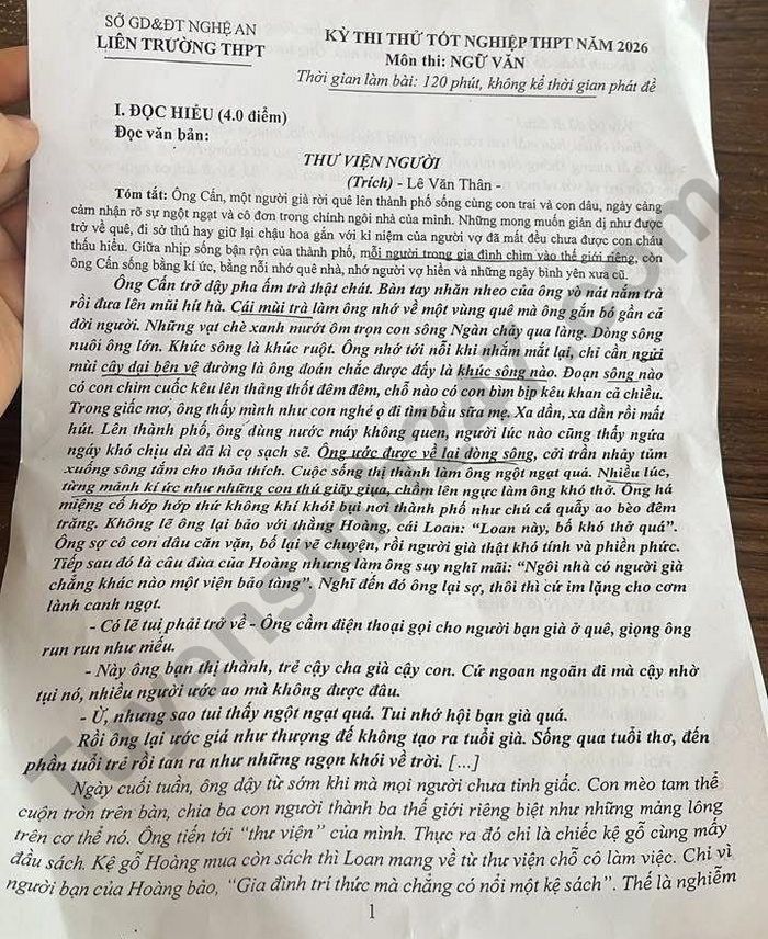 De thi thu TN THPT nam 2026 mon Van - Lien truong THPT Nghe An