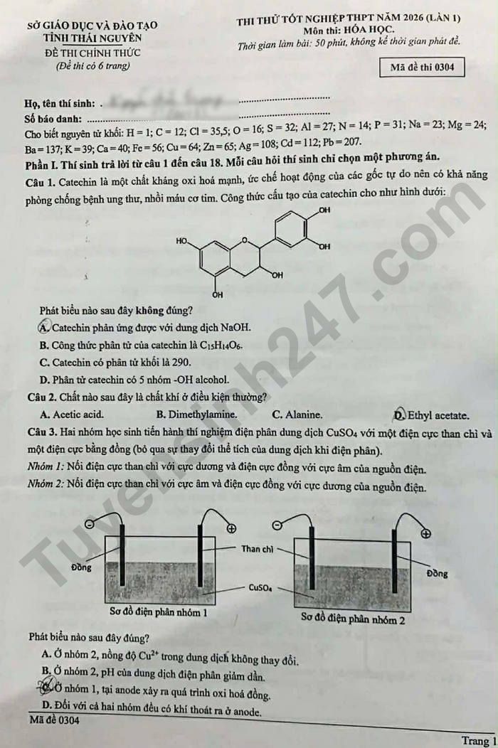 De thi thu tot nghiep THPT 2026 mon Hoa - So GDDT Thai Nguyen (lan 1)