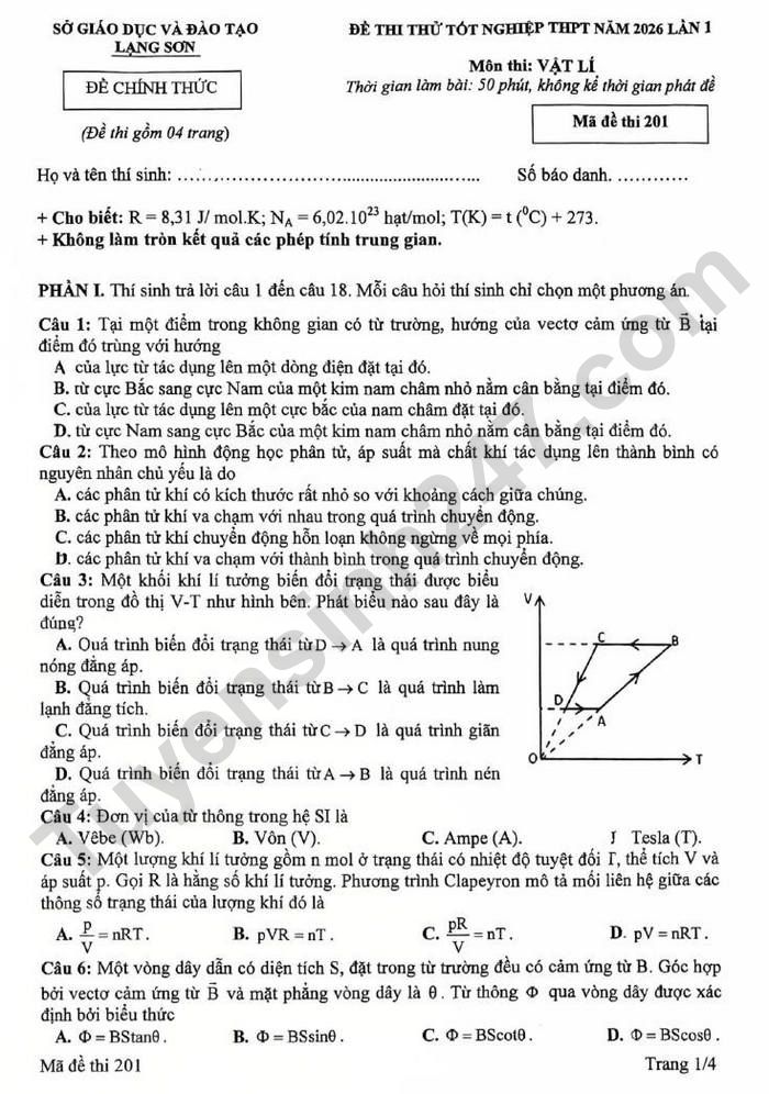 De thi thu tot nghiep THPT 2026 lan 1 mon Ly - So GD Lang Son