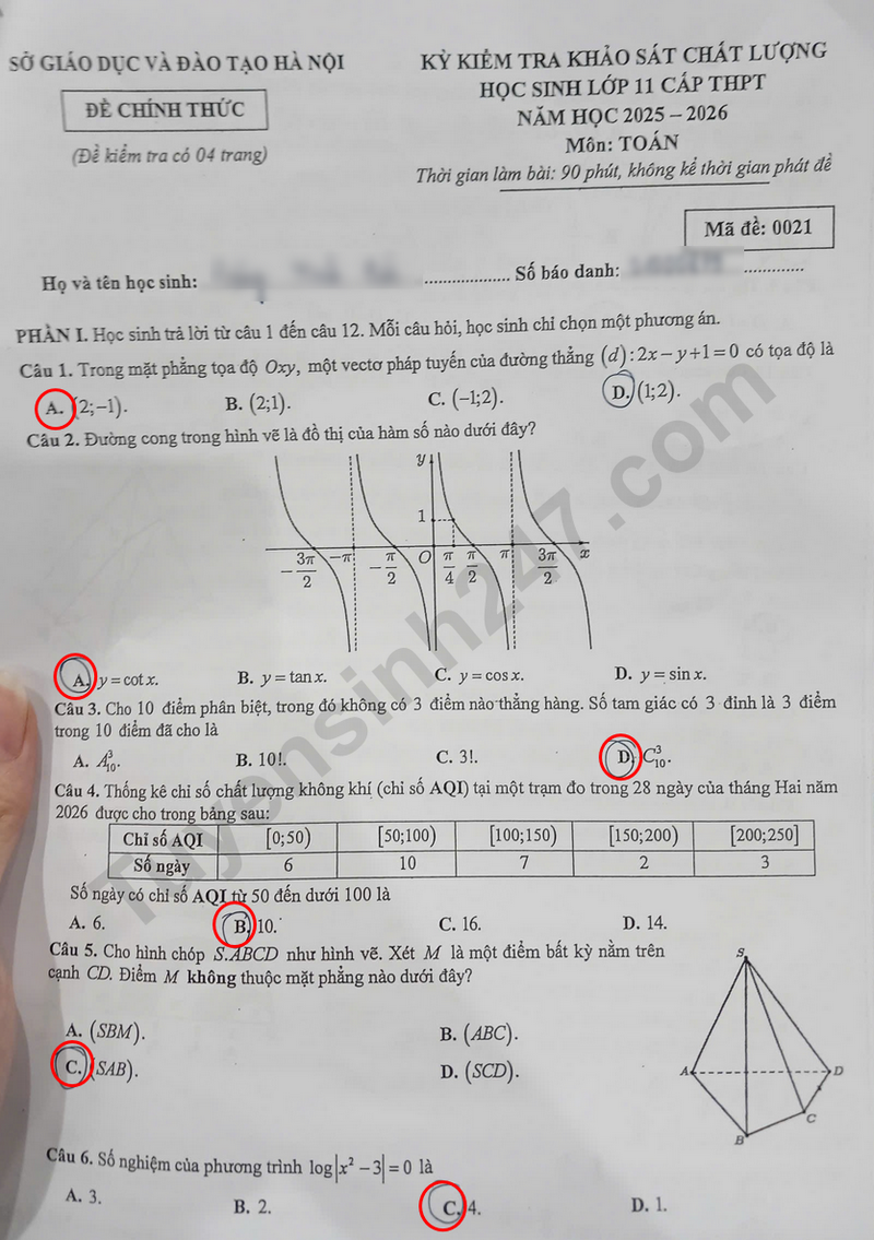 Huong dan giai De thi khao sat lop 11 mon Toan 2026 - So GD Ha Noi
