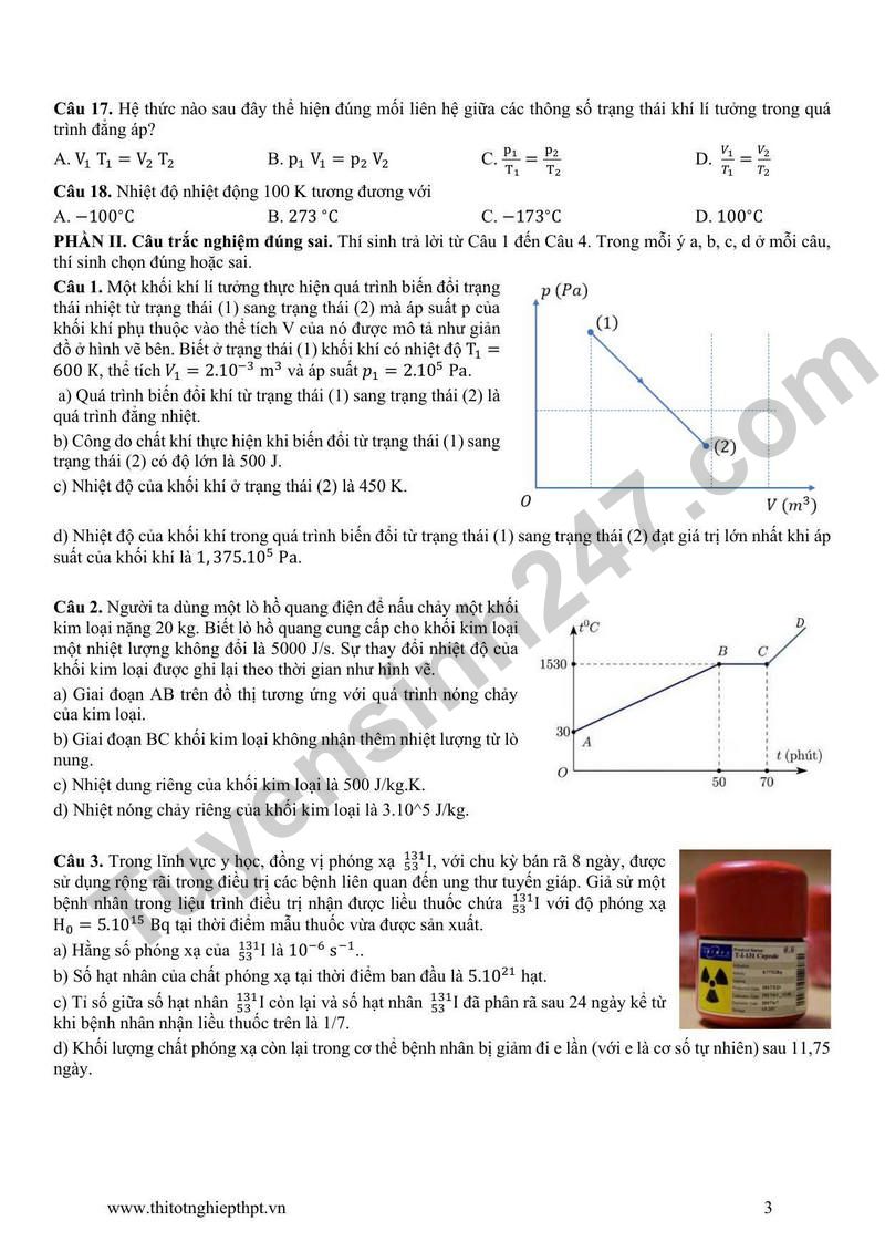 De thi thu tot nghiep THPT 2026 mon Vat li cua Truong Chuyen Khoa hoc Tu nhien