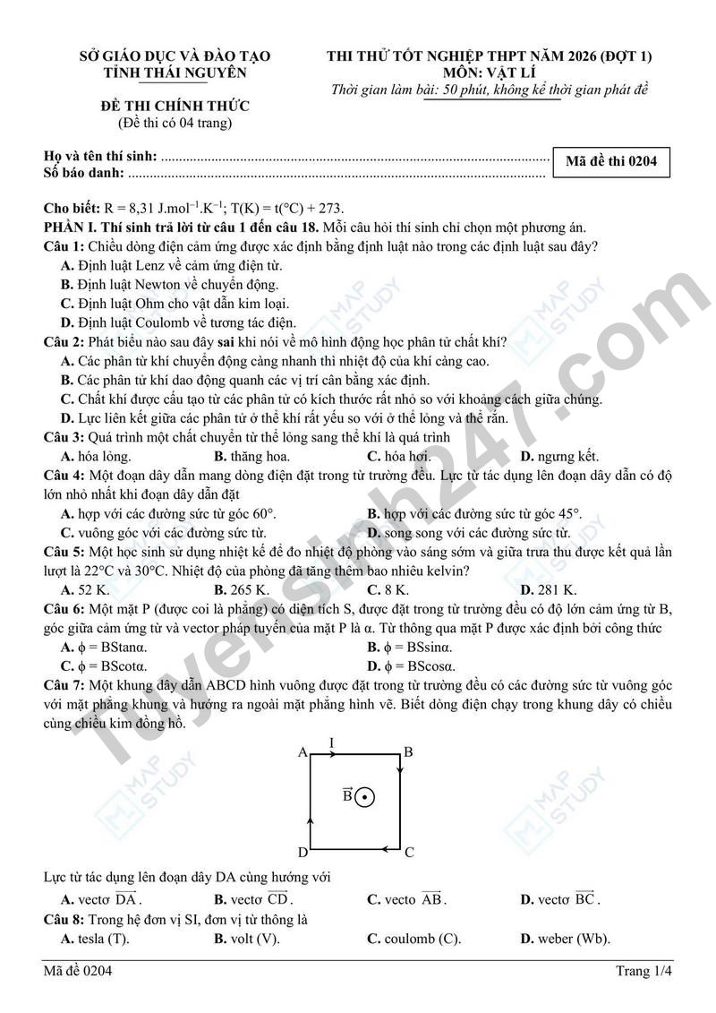 De thi thu tot nghiep THPT 2026 dot 1 mon Vat li - So GDDT tinh Thai Nguyen