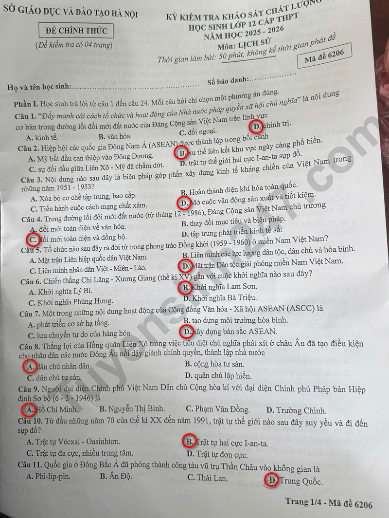 Huong dan giai De thi khao sat lop 12 mon Su 2026 - So GD Ha Noi