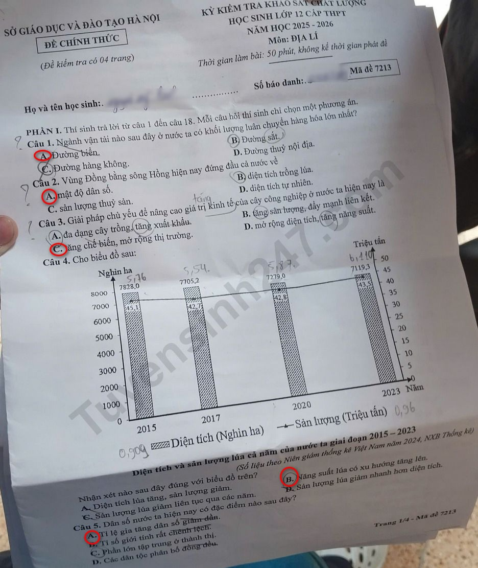 Huong dan giai De thi khao sat lop 12 mon Dia 2026 - So GD Ha Noi