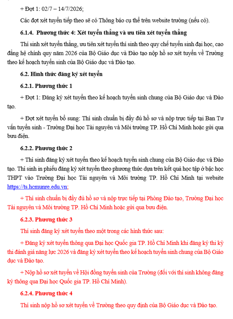 Thong tin tuyen sinh Dai hoc Tai Nguyen va Moi truong TPHCM 2026